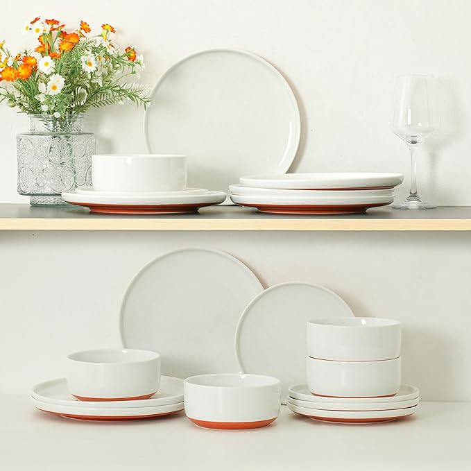10.25-Inch Dinner Plates Set of 4, Dual Glaze Stoneware Plates, Microwave and Dishwasher Safe, Ceramic Plates for Everyday Dining, Stardust Glaze White