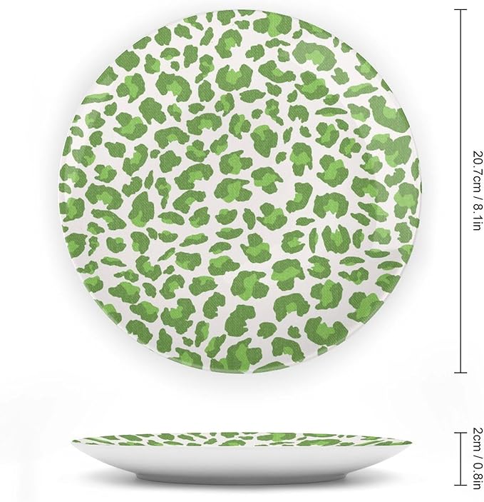 Fashion Plates Leopard Animal Print Green And Gray Custom Decor for Kitchen Wedding Festival Club Ceramic Hanging Decorative Plate with Display Stand And Hook Up, Multi Sizes, Gifts for Men Women
