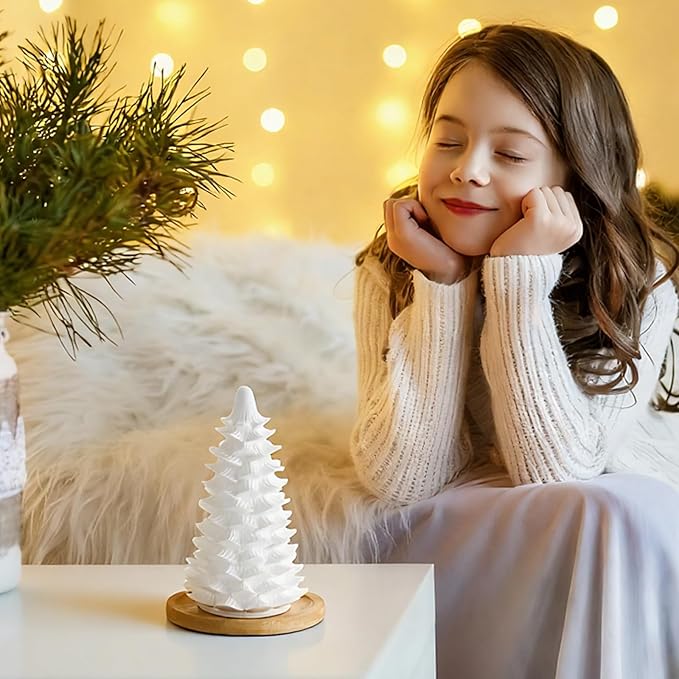 Honeydak Christmas Passive Essential Oil Diffuser Gifts, Christmas Tree Ceramic Diffuser with Wooden Tray for Home Bedroom Bathroom Office Holiday Xmas Decorations