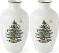 Spode Christmas Tree 10" Posy Vase - Elegant Ceramic Flower Vase, Holiday Centerpiece for Floral Arrangements & Home Decor - Beautiful Handcrafted Accent for Festive Decorations (Pack of 2)