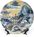 Blue And White Chinoiserie Pagoda Ming Toile Asian Decorative Plate for Display Art Decoration Household Supplies Kitchen Wall Holiday Party Decorations Customize Gifts for Men Women Christmas