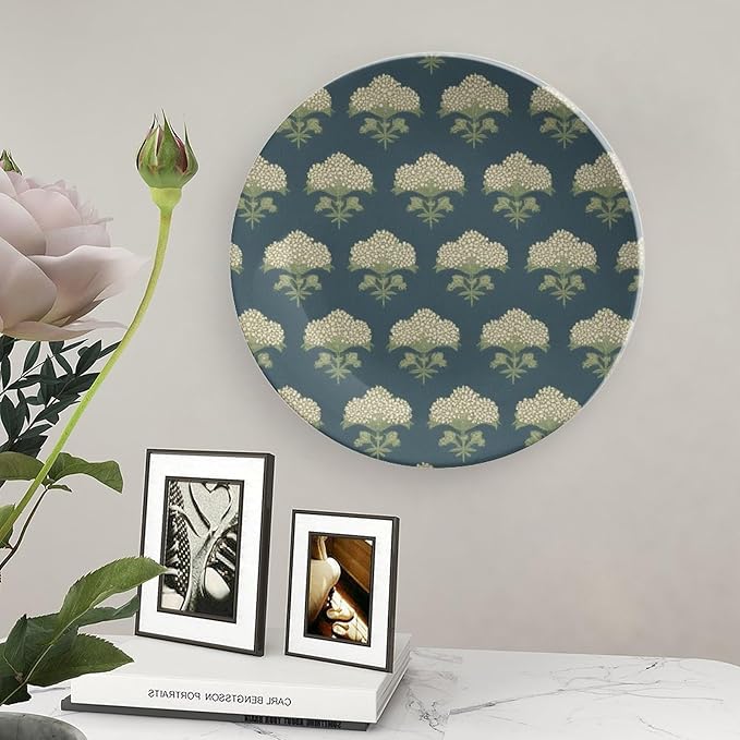 Hydrangea Indigo Floral in Navy Blue Vintage Plates of 6", 7", 8", 10", Custom Christmas Design Design Collector Plates, Customize Gifts, Wall Club Decorations Table, with Display Stand And Hook Up