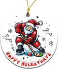 Ice Hockey Christmas Ornament -Round Ceramic 3", Holiday Tree Decoration Keepsake, Hockey Player Christmas Gifts for Boys Girls