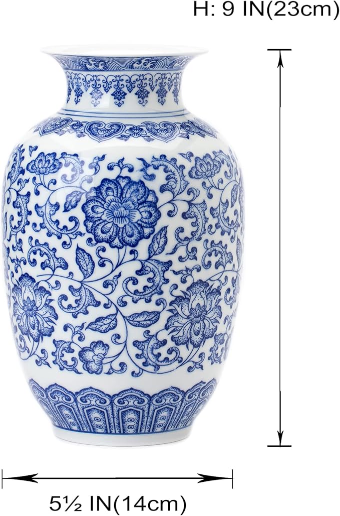 Blue Vase, Chinoiserie Vase, Ginger Jar Vase for Home Decor, Blue and White Porcelain Decor,9 "H