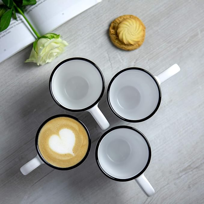 City to Cottage Ceramic Cappuccino Mug with Large Handle, 10oz Coffee Mug for Latte Hot Chocholate Tea, Daily Morning Dring at Home Office Work, Christmas Housewarming Gift White and Black Polka Dot