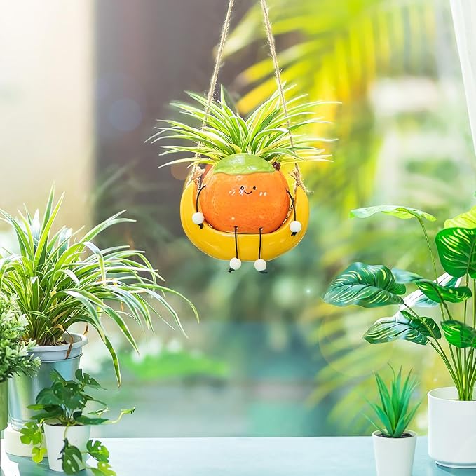 Gardening Plant Gifts for Women: Cute Hanging Planter Gift for Plant Lovers Mother - Smiley Face Small Plant Pot for Succulent Flower Cactus Spider