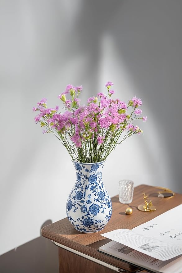 Blue and White Vase, Blue Sunflower Pattern Vase, Chinoiserie Vase, Blue and White Ginger Jar Vase for Home Decor,Flower Vase, Blue and White Porcelain Décor,11" H