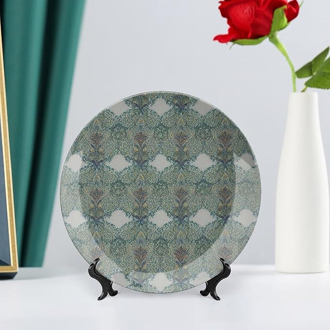 Geometric Ikat Forest Floral Fashion Plates of 6", 7", 8", 10", Custom Christmas Design Ceramic Hanging Decorative Plate Gifts Office Kitchen Decorations Table, with Display Stand And Hook Up