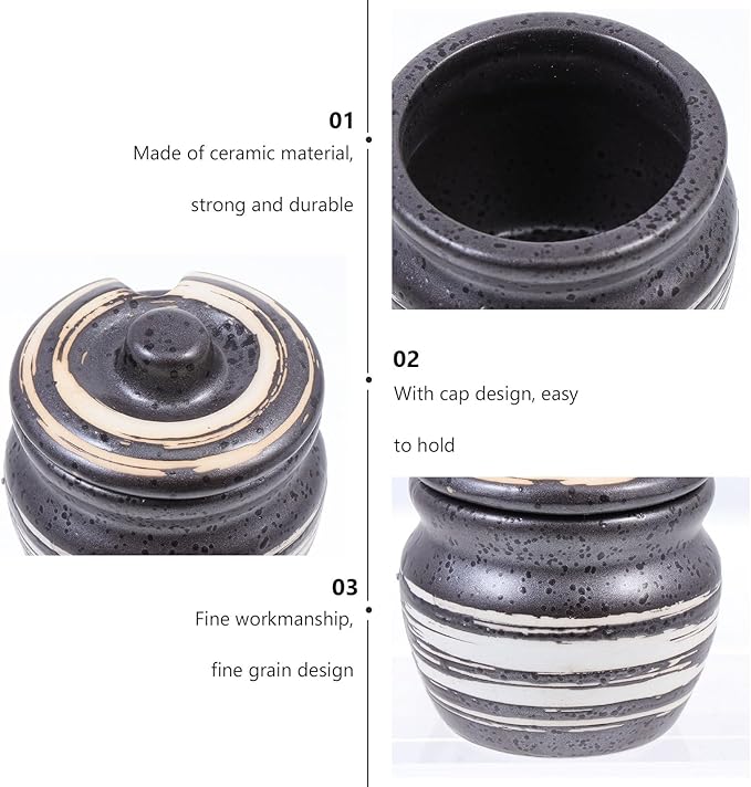 BETOOKY Ceramic Sushi Seasoning Pot and Mustard Condiment Pot Compact Black Ceramic Storage Jar for Asian Kitchen Dining and Sushi Serving