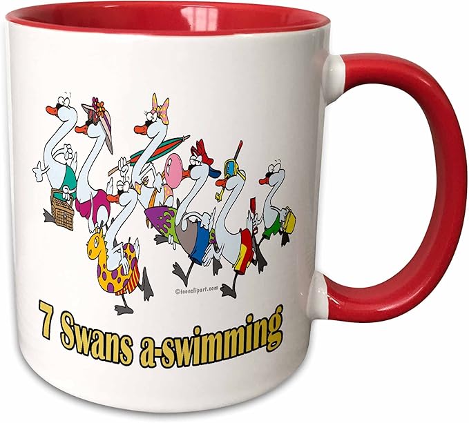 3dRose Seven Swans a-Swimming 15oz Two-Tone Red Mug
