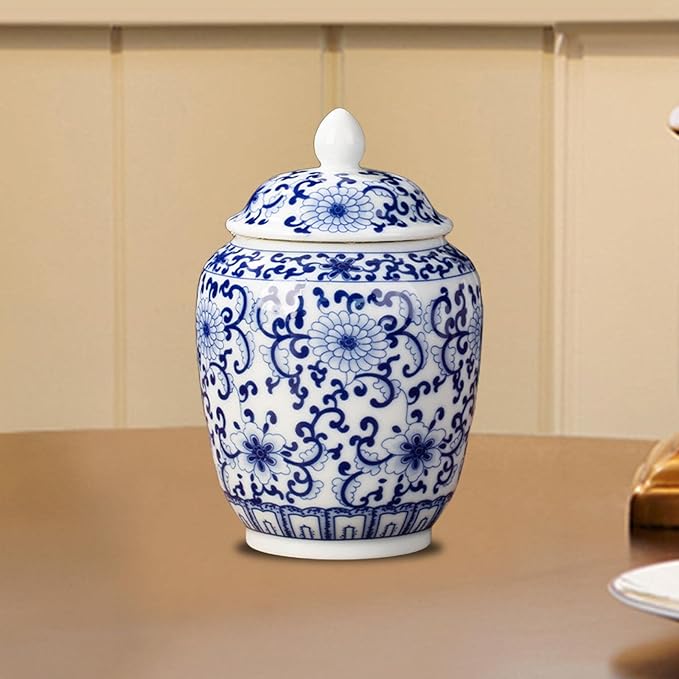 Ceramic Ginger Jar Asian Ginger Jar Vintage Chinoiserie Chinese Vase for