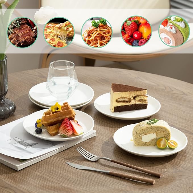 7 Inch Porcelain Small Dinner Plates Set of 12, White Appetizer Plates, Dessert Salad Plates, Ceramic Serving Dishes for Cake, Snack, Ice Cream, Waffles, Microwave, Oven, and Dishwasher Safe
