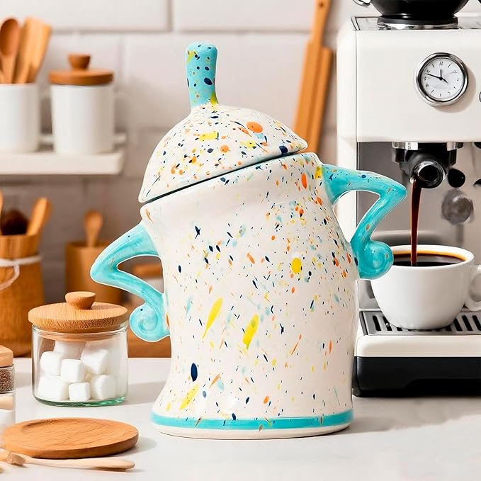 Jefuzh Attitude Canisters,Canister With Attitude Ceramic Storage Jars Large Ceramics Jar With Lid Sassy Fun Canister A Complimentary Fine Spoon for Coffee, Tea, Sugar, Spices Storage (Cyan)