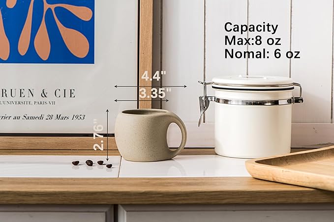 Ceramic Cappuccino Cups with Handle,6 oz Ceramic Coffee Mug Set of 4,Clay Espresso Cup for Double Shots,Small Coffee Cups for Latte,Cafe,Mocha,Tea Cups (Natural Beige,6 OZ)