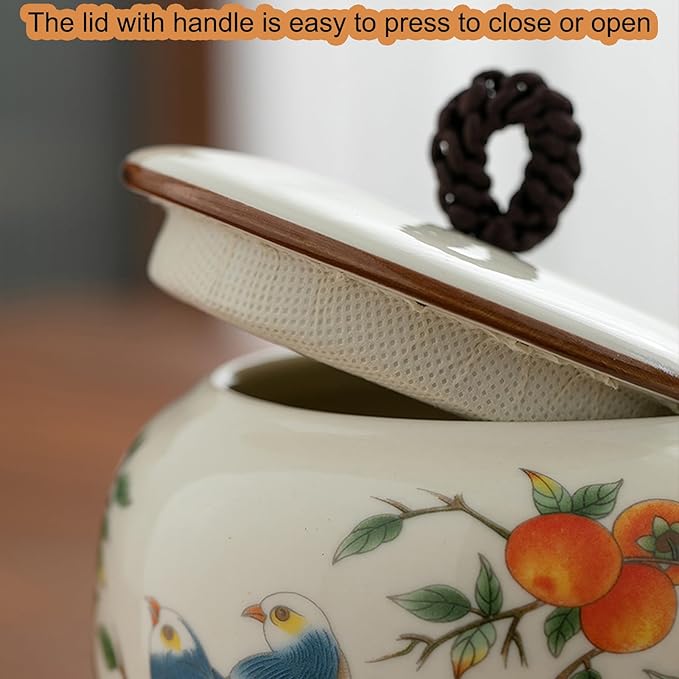 Dxcaicc Traditional Chinese Art Jar - 800Ml Hand-Painted Ceramic Canister with Airtight Lid | Tea Storage Container, Asian Style Farmhouse Decor | Gift for Tea Lovers,C