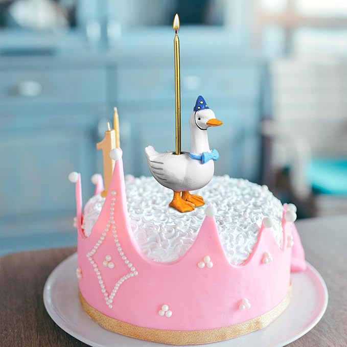 Mumufy Silly Goose Cake Candle Holders with Birthday Candle One Birthday Party Supplies Mini Cute Cake Topper Stand Candlestick for Kids Baby Shower Party Celebration, 3.15 Inch(Goose,Blue)