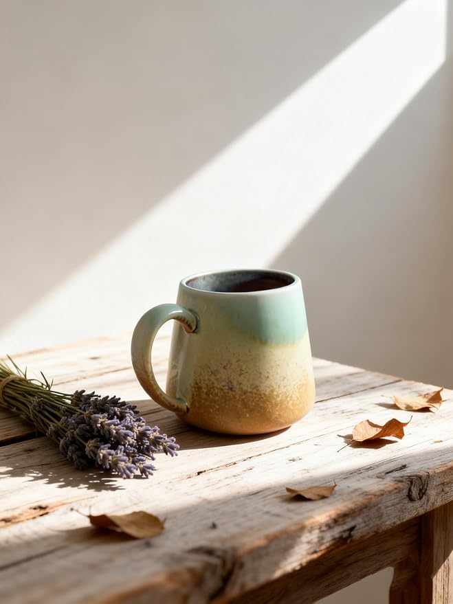 Handcrafted Ceramic Coffee Mug, 16 oz Unique Reactive Glaze Stoneware Mug, One-of-a-Kind Artisan Pottery Tea Cup, Tapered Anti-Slosh Design for Heat Retention, Gift Ready Packaging for Home Office