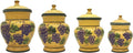 ACK Tuscany Grape Hand Painted Ceramic 4PCs Canister Set with Lid, Kitchen Storage Jar, Food Storage Container, Airtight Storage Container With Rubber Seal