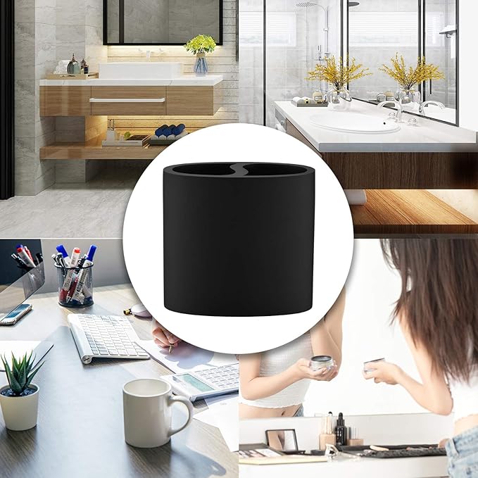 Matte Black Resin Toothbrush Holder - Small Electric Toothbrush Organizer for Bathroom Vanity Countertops & Desk, Holds Pencil Brushes/Toothpaste