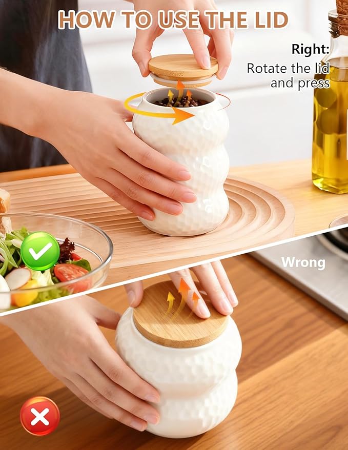 Ceramic Food Storage Containers with Lids, White Kitchen Canisters for Countertop, Large Food Containers Jar for Coffee Bean, Sugar, Tea, Spices and More, Home Decor (600ml/20oz)