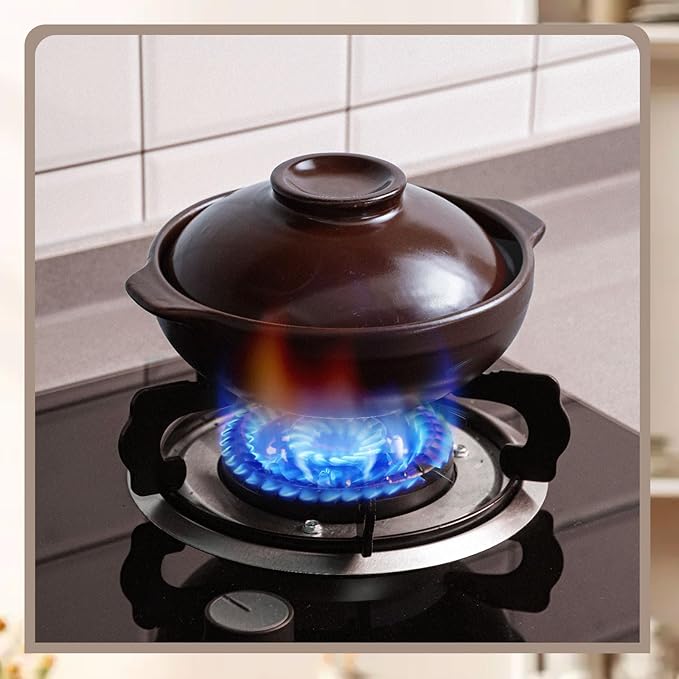 30 oz Korean Ceramic Gas Stove Clay with Lid, Sizzling Hot Pot with Double Handles for Bibimbap, Soup, Rice, Stew, Casserole, and Noodle Cooking, Clay Pot for Gas Stove Use