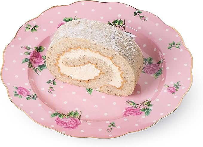BTaT- Porcelain Floral Plates Set of 8, 8 Inch, Assorted Pastel Colors with Golden Rim, Floral Dessert Plates, Spring Dinnerware, Dishwasher & Freezer Safe