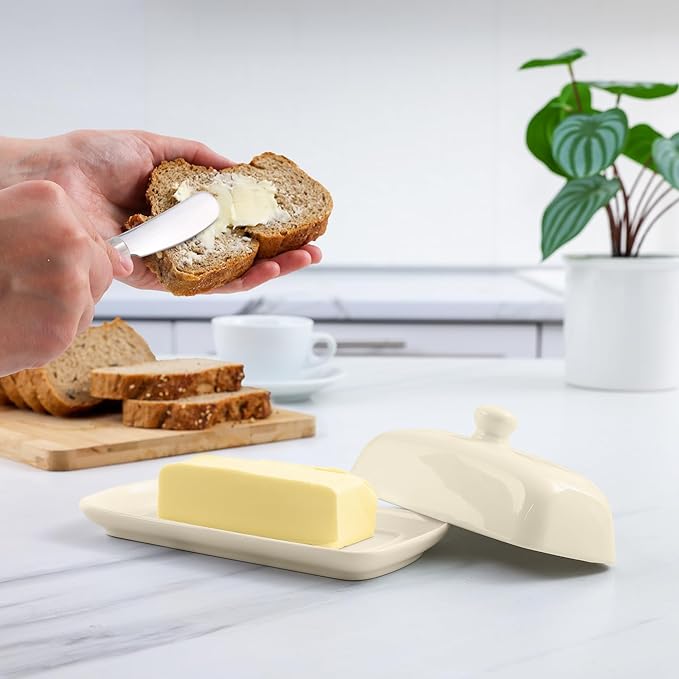Zulay Butter Dish With Lid For Countertop - Porcelain Ivory, Ceramic Butter Dish with Knob Handle Great for Cooking - Elegant Design Butter Holder - Durable & Sturdy Butter Keeper - Ivory