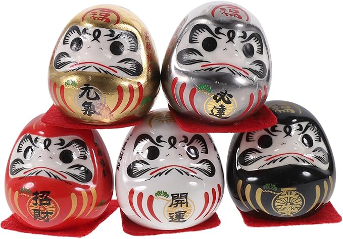 Ciieeo Japanese Ceramic Darma Figurine Miniature Lucky Doll Decor for Car Home Office Asian Collectible Ornament Feng Shui Wealth and Fortune Sculpture