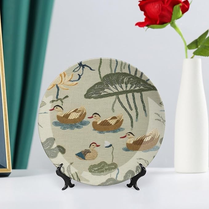 Aqua Lotus Garden Vintage Plates for Display Birds And Lotus Flowers Housewarming Gifts Office Supplies Display Club Holiday Party Decorations Customize Gifts for Men Women Wedding, 6", 7", 9", 10"