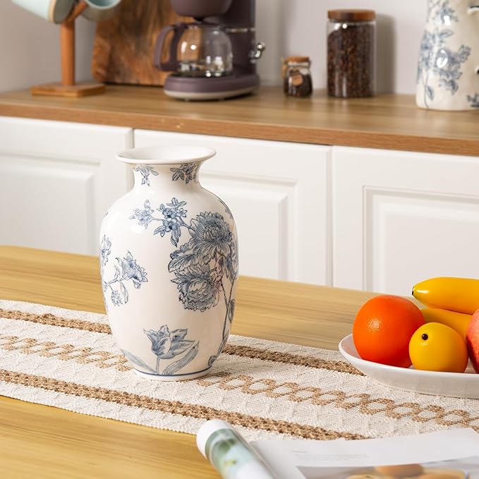 Blue and White Vase for Home Decor, Ceramic Chinoiserie Vase Decor, Porcelain Vases, Flowers and Branches