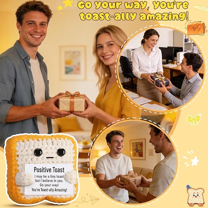 Mini Funny Crochet Toast–Fathers Day Birthday Gifts for Dad Mom Graduation Students, Teacher Appreciation Daughter, Sister, Best Friends–Small Cute Stuff Things, Emotional Positive Crochet Toast Decor
