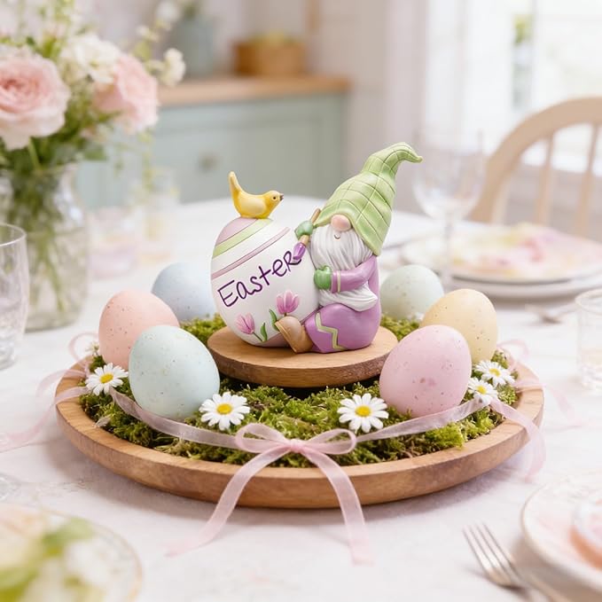 Newman House Studio Easter Gnomes-Decorations Spring Tabletop Ornaments - Spring Decor Resin Faceless Gnomes with Egg Figurines for Easter Gifts Theme Party or Basket Stuffers 4 * 2.5 * 3.5 inch