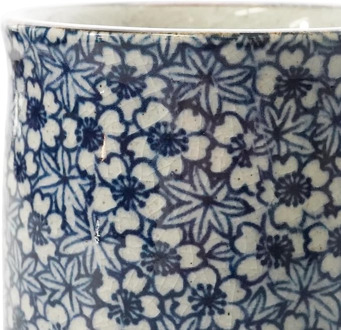 Nostalgic Mino Ware Ceramic Sometsuke Small Mug Cup - Japanese Crafted, Floral Pattern, Comfort Grip Handle, For Coffee and Green Tea or Soup, Matcha Tea, Gift Box Included (Kyokomon)