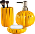 Ceramic Bathroom Accessories Set of 3, Thanksgiving Pumpkin Bathroom Decor, Fall Bathroom Sets Complete -Toothbrush Holders, Soap Dispenser, Soap Dish, Bathroom Organizer for Countertop