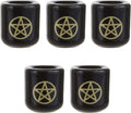 Mega Candles 5 pcs Ceramic Gold Pentacle Chime Ritual Spell Candle Holder - Black
