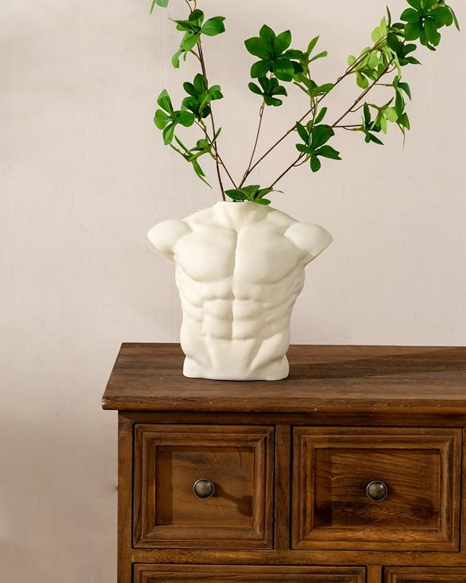 Body Art Vase, Classical Sculpture Statue for Bookshelf Shelf Decoration, Nordic Modern Ceramic Flower Vase for Home Decor, Table Centerpiece, Living Room, Office, Entryway, Console（Cream）