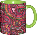 Asian,Ceramic Coffee Mug, Pattern Based on Traditional, Funny Tea Cup, 6 Colors to Choose, 11 Oz, Dishwasher and Microwave Safe (Green)