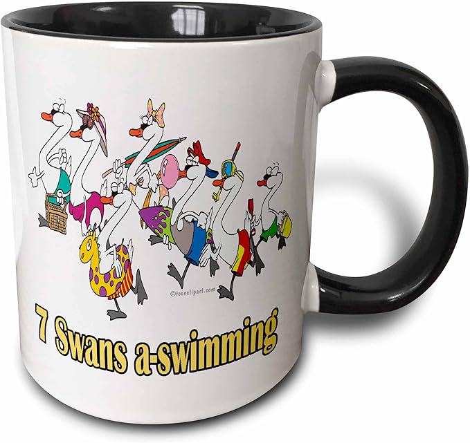 3dRose Seven Swans a-Swimming 15oz Two-Tone Black Mug