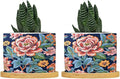 Bright and Chinoiserie Planters Ceramic Coral Peony Floral Round Flower Pot with Drainage Holes and Bamboo Tray Pot for Home Office Decoration