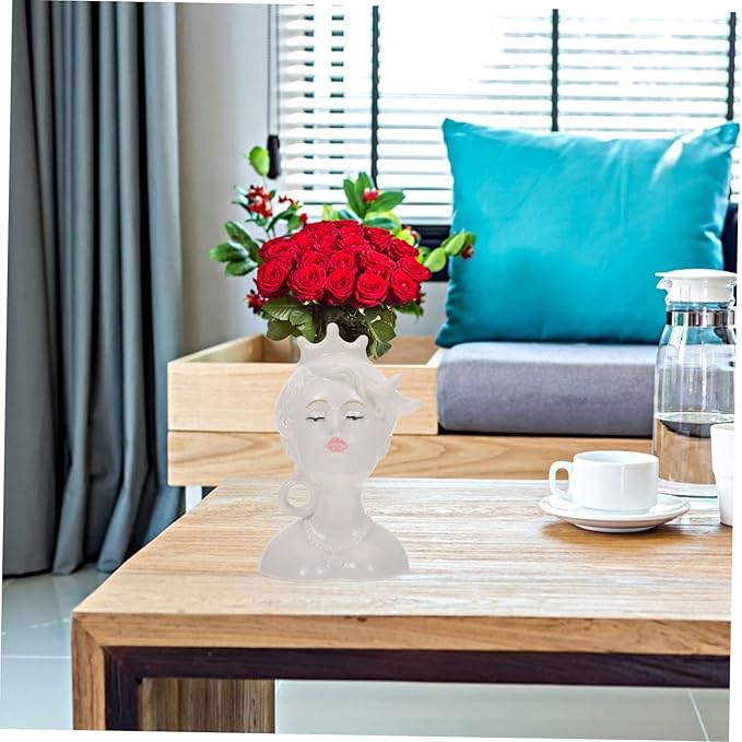 Creative Ceramic Human Face Vase Artistic Modern Minimalist Flower Pot for Indoor Home Decor and Flower Arrangements Unique Sculptural Face Modeling Adornment
