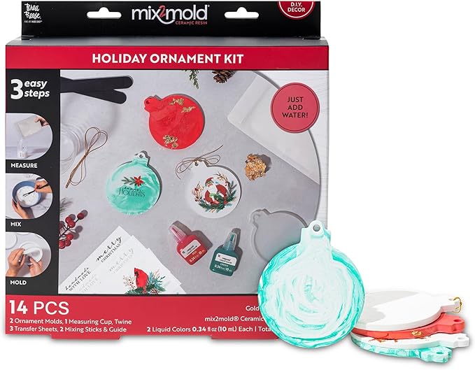 Brea Reese: Mix2Mold Ceramic Resin Holiday Ornament Kit - DIY 6 Resin Ornaments, All-in-1 Mold Craft Kit, Holiday-Themed, Festive Adult Art Activity