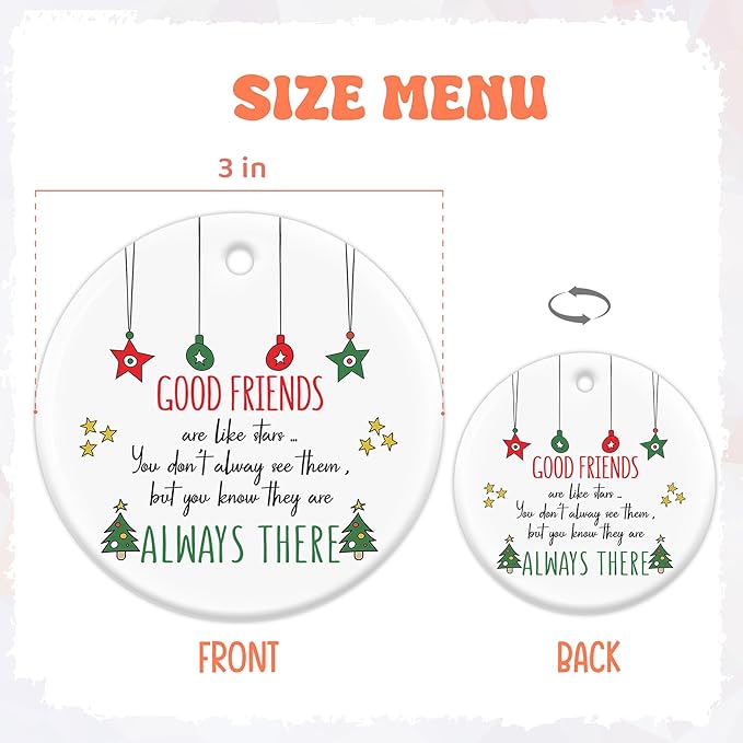 NGHYANA Ceramic Christmas Ornament 3.2 Inch Good Friends Quote Holiday Decoration