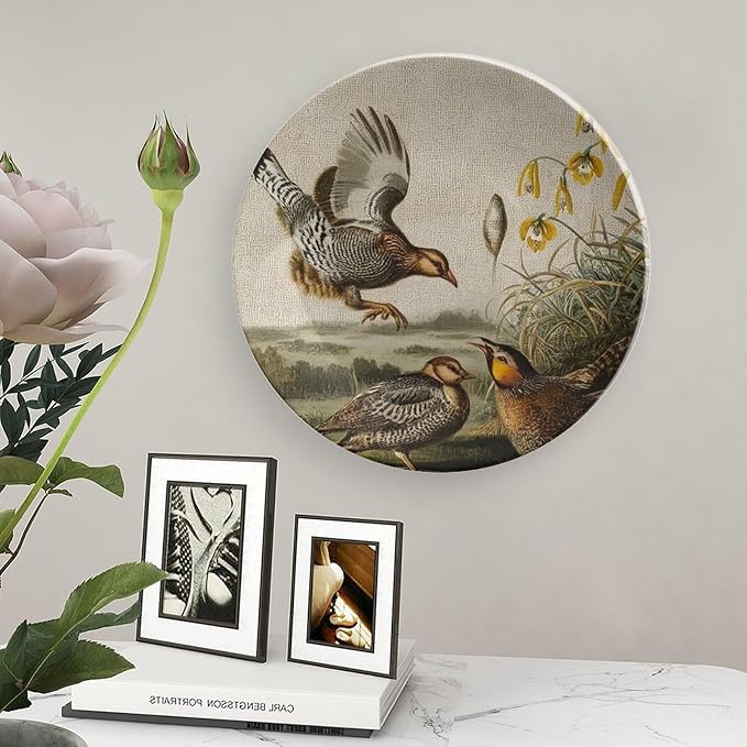 Plates Ceramic Toile Birds Customize Decor for Table Art Decoration Farmhouse Office Ceramic Dinner Plates 1 Plate with 1 Display Stand, Multi Sizes by Choosing, Gifts for Men Women