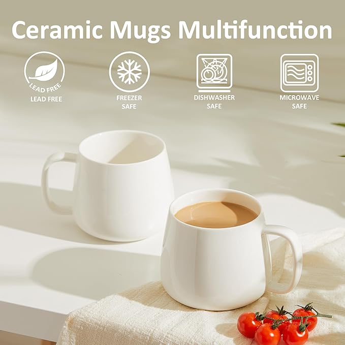 Teocera 16oz Ceramic Coffee Mugs Set of 4 – Stackable Latte Cups, Microwave, Dishwasher & Oven Safe – Ideal for Coffee, Cappuccino, Hot Chocolate, Housewarming Gifts，White