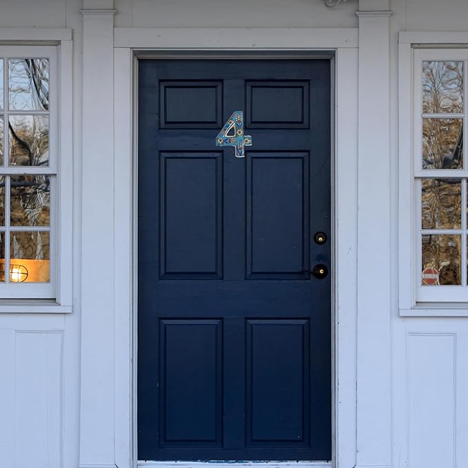Large Ceramic Housewarming Sign Ceramic Address Plaque House Numbers Sign Door Personalized Coloured Decorative Hand Decoratede Housewarming Gifts Tulip Design 12 * 9 cm (Turquoise, 7)