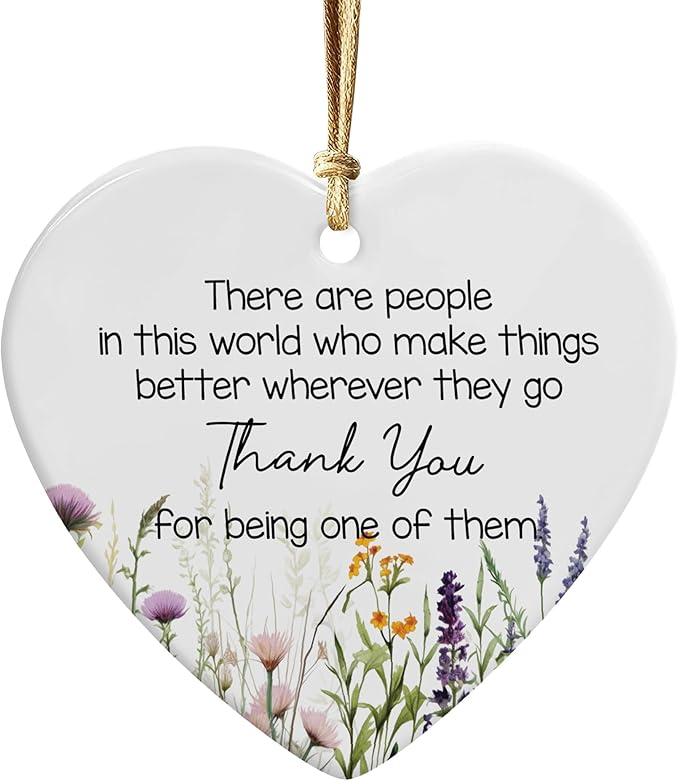 NGHYANA Christmas Tree Ornaments 2025 Heart Shaped Ceramic Thank You Ornament with Wildflower Design – 3.1 Inch Hanging Gift for Appreciation, Gratitude, Teachers, Friends, Coworkers