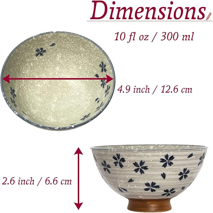 Traditional Style Japanese Ceramics Rice Bowl Chawan Pottery, Dishwasher Microwave Safe Made in Japan (Koyuki Zakura, Medium (oohira))