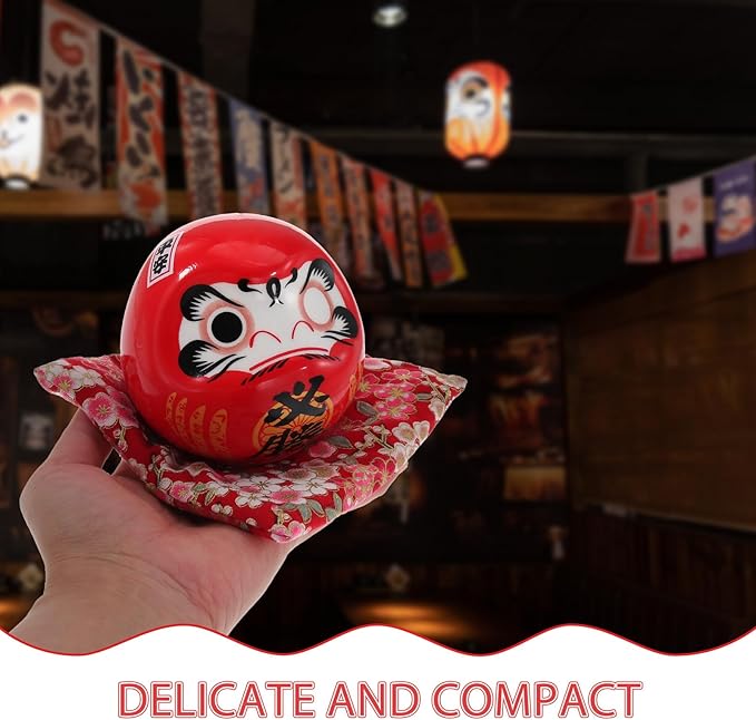 Cabilock Ceramic Tumbler Figurine Japanese Lucky Ornament Red Desktop Decoration Feng Shui Home Accent for Prosperity and Blessing Random Style