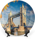 XISUNYA 10 Inch Decorative Plate, London Ceramic Craft, Historical Tower Bridge Mossy Abutments Autumnal Leaves Print Ceramic Wall Hanging Decor Accessory for Dining Table Tabletop Home Decor