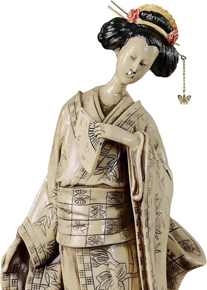Touch of Class Miyoko Beauty Geisha Table Sculpture - Resin - Beige, Black, Red - Japanese Lady for Bedroom, Living Room, Dining Room, Bookshelf, Mantel, Office, Entryway, Foyer